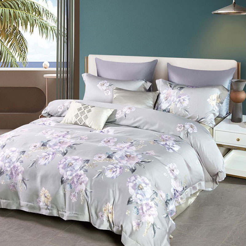 

Комплект постельного белья евро Anabella Asabella, цветы на жемчужном, Серый;разноцветный