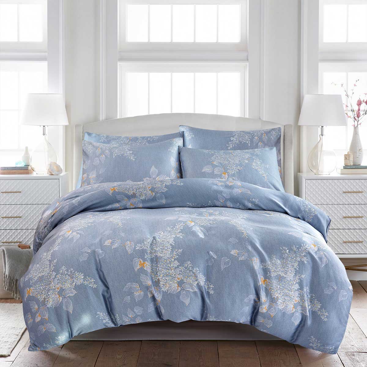 комплект постельного белья семейный pappel leaves on blue Комплект постельного белья 1,5-спальный Pappel leaves on blue