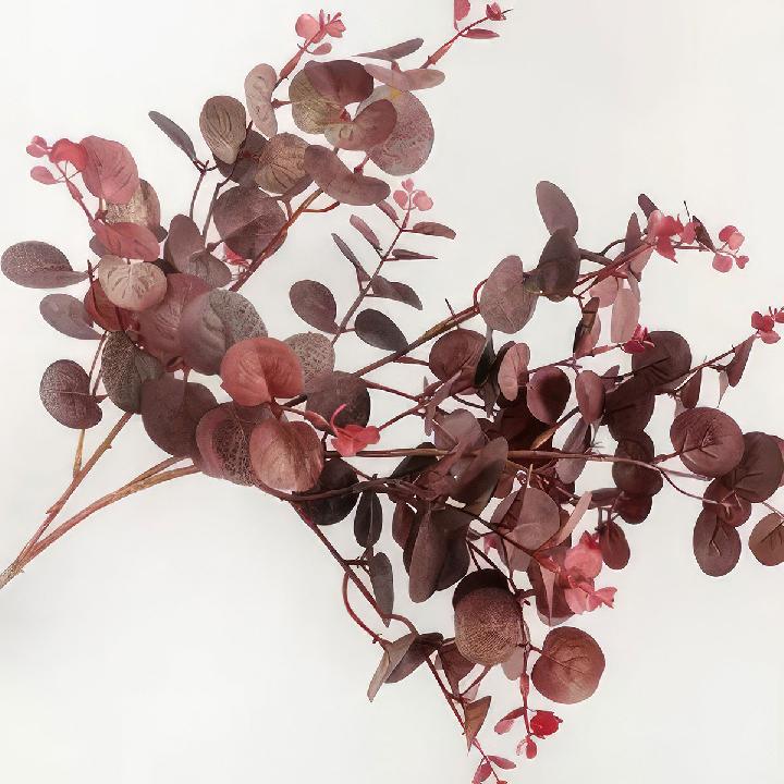 Цветы искусственные FloDecor Ветка эвкалипта 70см, цвет бордовый