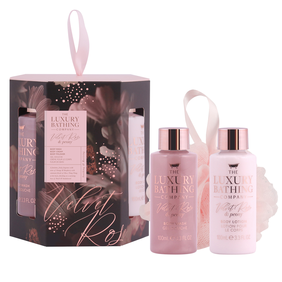 

Подарочный набор The Luxury Bathing Company Очаровательное сияние Бархатная роза и пион