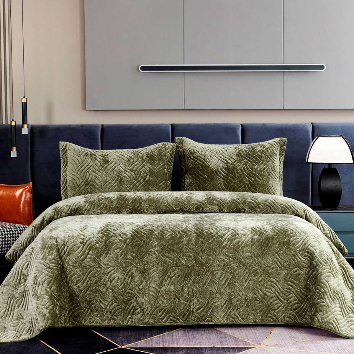 

Покрывало бархатное Sofi de Marko Деварта с наволочками, олива