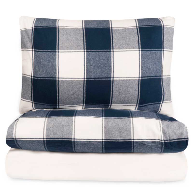 

Комплект постельного белья 2-спальный Lameirinho Flannel Check Navy, Белый;синий