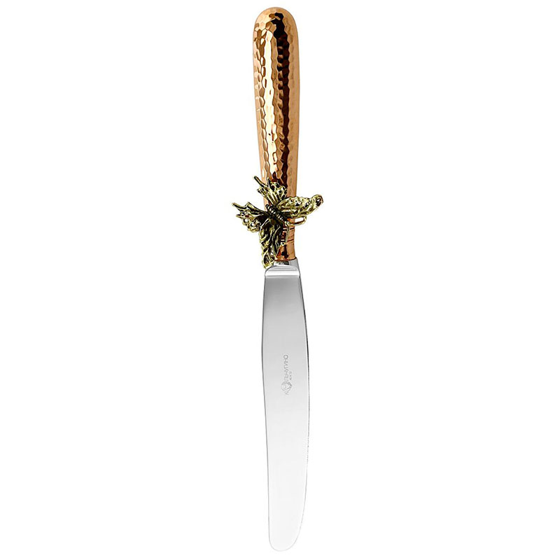 Нож столовый Кольчугинский мельхиор Бабочки медный кованый с чернью бусина лиса мельхиор