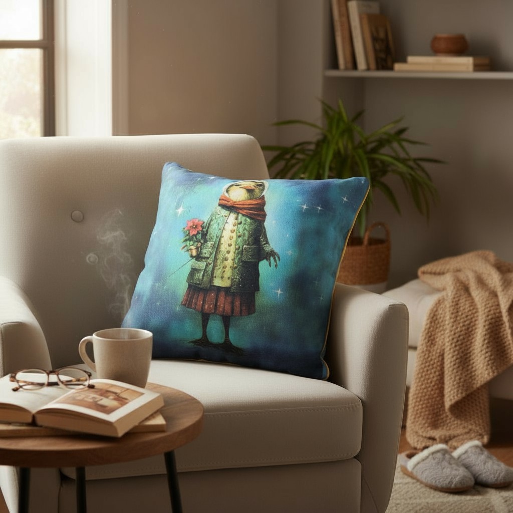 

Подушка декоративная Фабрика Стильные птички Птичка в пальто с цветком