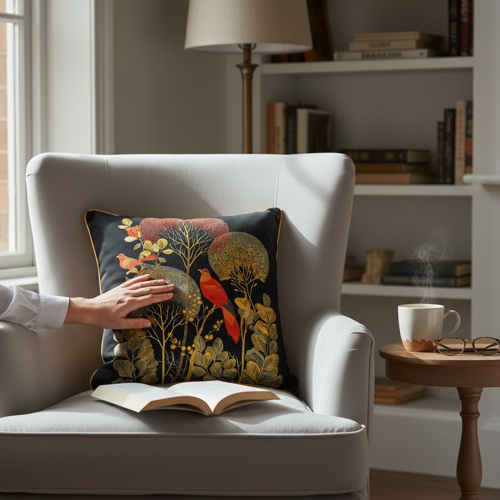 

Подушка декоративная Фабрика Дивные птицы Красные птицы в ночном лесу