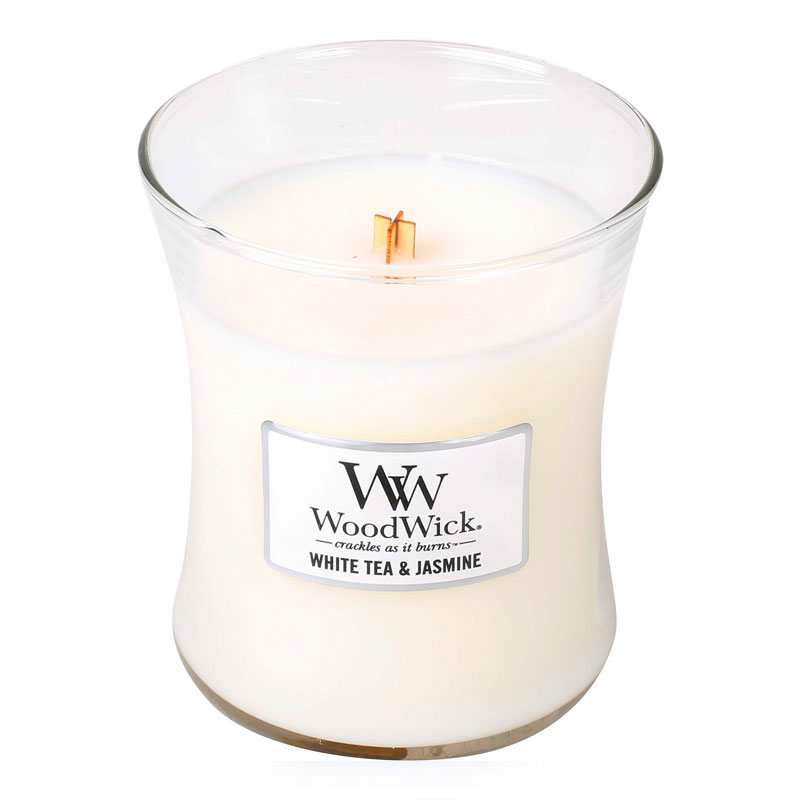 Свеча ароматическая средняя Woodwick Белый чай и жасмин Woodwick 92062E - фото 1