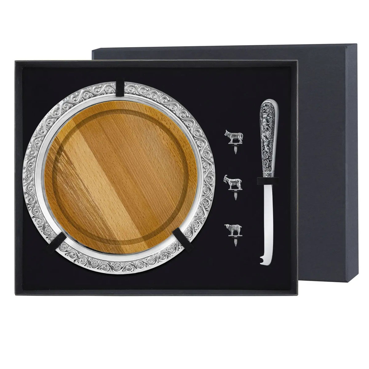 Набор для сыра Кольчугинский Мельхиор Охотничий домик Лось посеребренный с чернением 26230₽