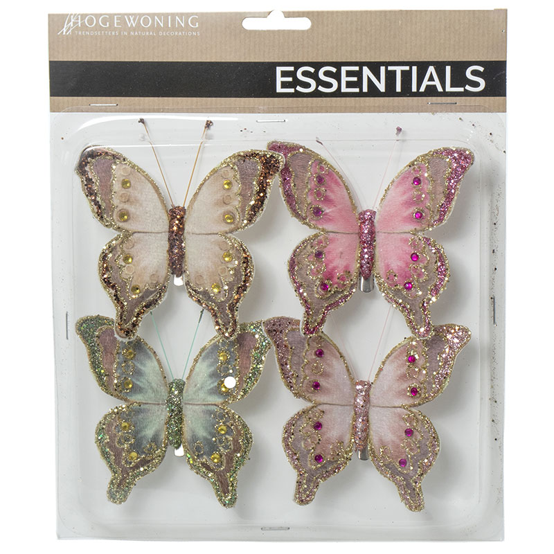 

Елочное украшение Hogewoning Birds and Butterflies Бабочка на клипсе, 4шт, Разноцветный;золотистый