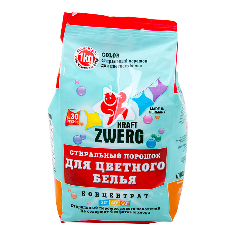 

Стиральный порошок Kraft Zwerg для цветного белья, 1кг, Многоцветие