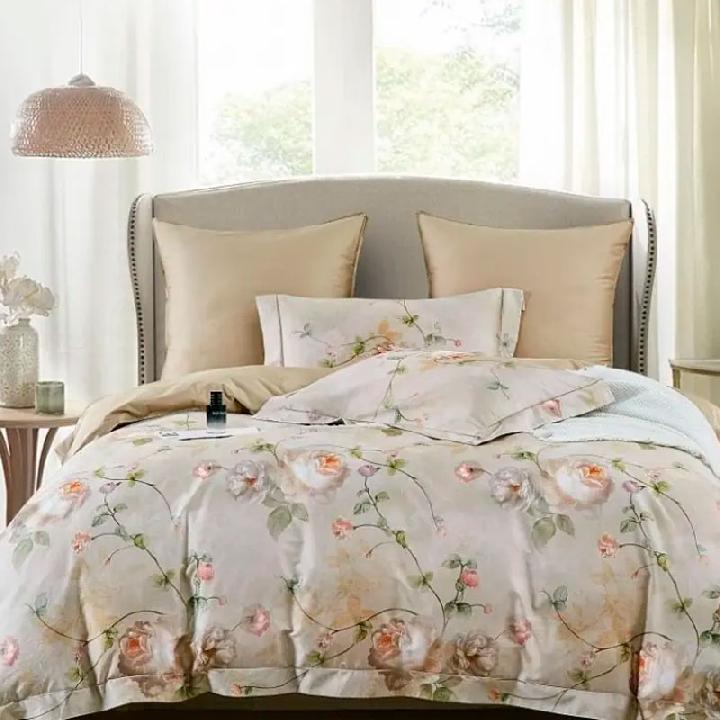 Комплект постельного белья евро Anabella Asabella, цветы на светло-сером