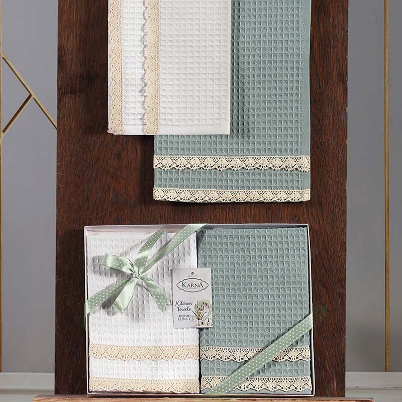 

Набор кухонных вафельных полотенец KARNA Kopenaki, белый с бирюзовым, Белый;бирюзовый