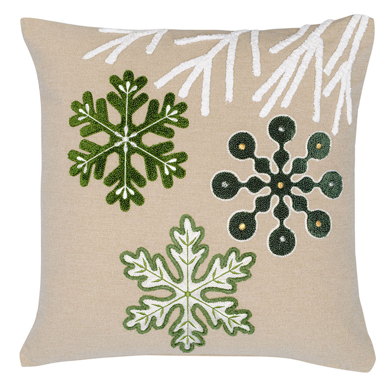

Подушка декоративная с вышивкой Tkano New Year Essential Snow flakes, Разноцветный