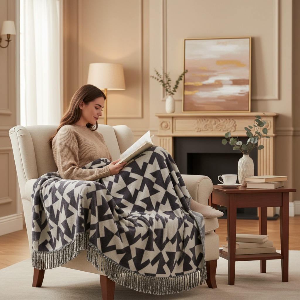 Плед 150x200см Pappel Scotch Jacquard серый с белым 3710₽