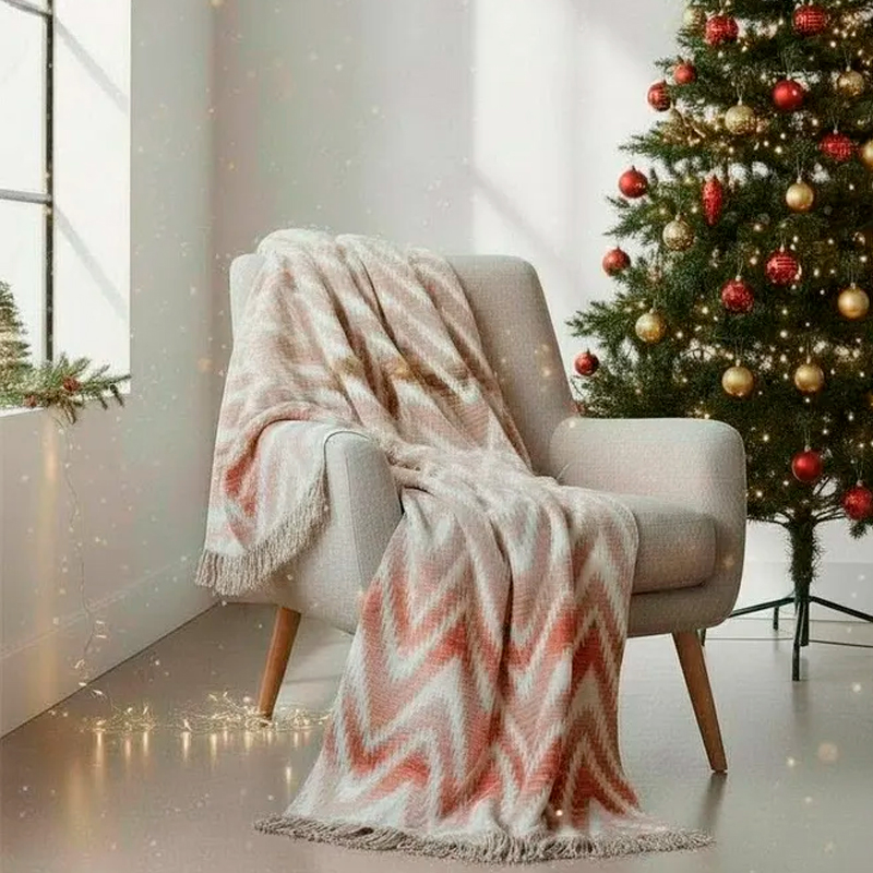 

Плед 200x220см Pappel Cotton, красный с бежевым