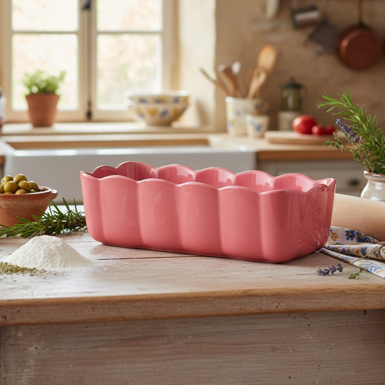 

Форма для выпечки Emile Henry прямоугольная с волнистыми бортами 28,5х13 см, цвет розовый