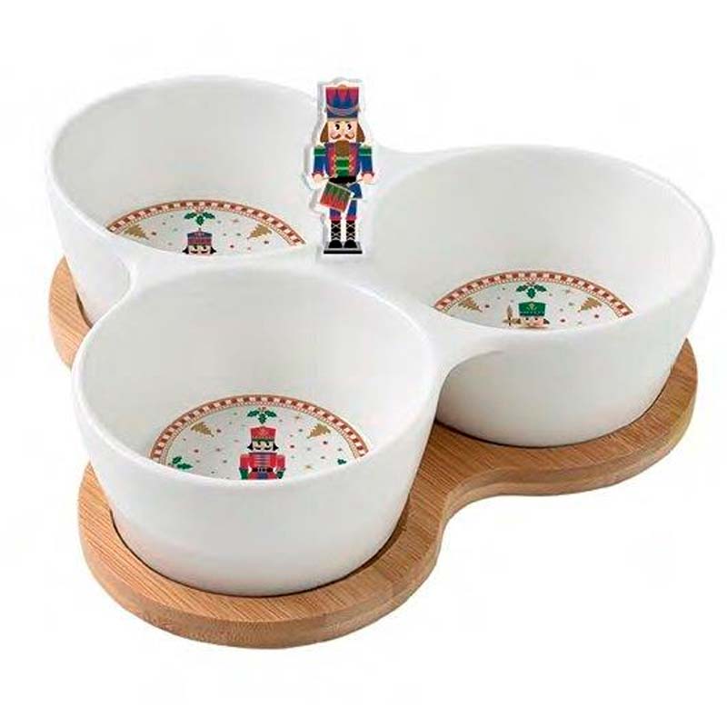 

Набор для закусок Easy Life Nutcracker на бамбуковом подносе 20,5x17см, Белый;красный;зеленый