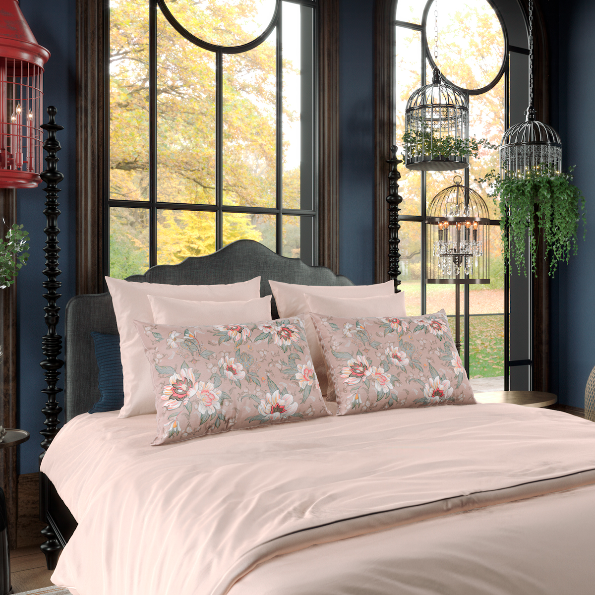 Комплект постельного белья евро без простыни Mollen Premier Лазоревый цветок пудровый 22070₽