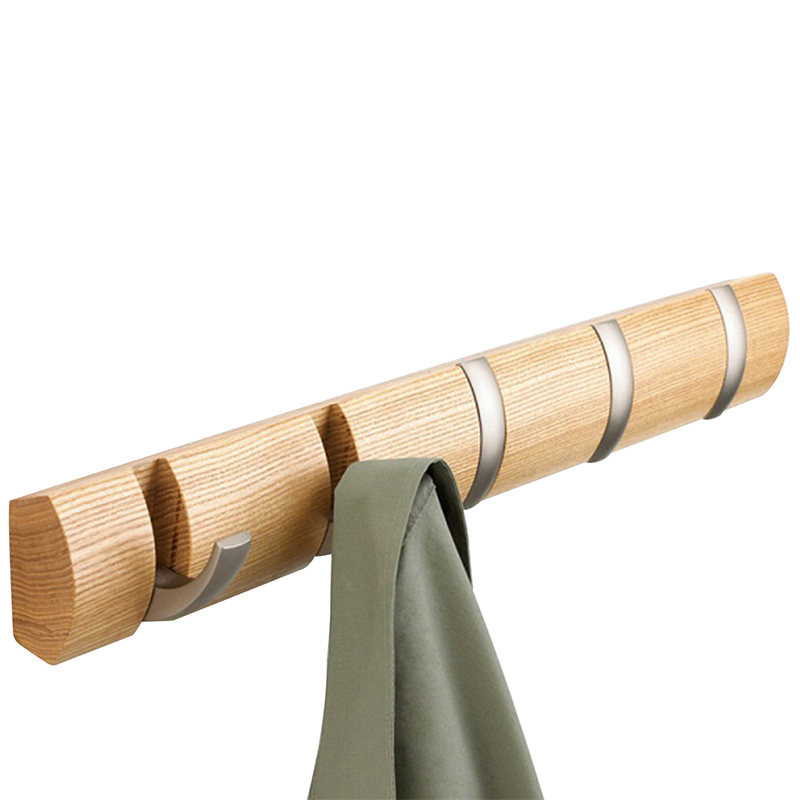 Вешалка настенная горизонтальная flip 5 крючков дерево цельная вешалка для верхней одежды attribute