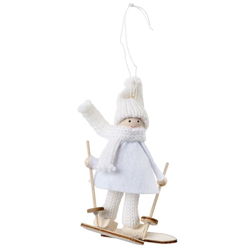 

Елочное украшение Hogewoning Doll on skis 11см, Белый