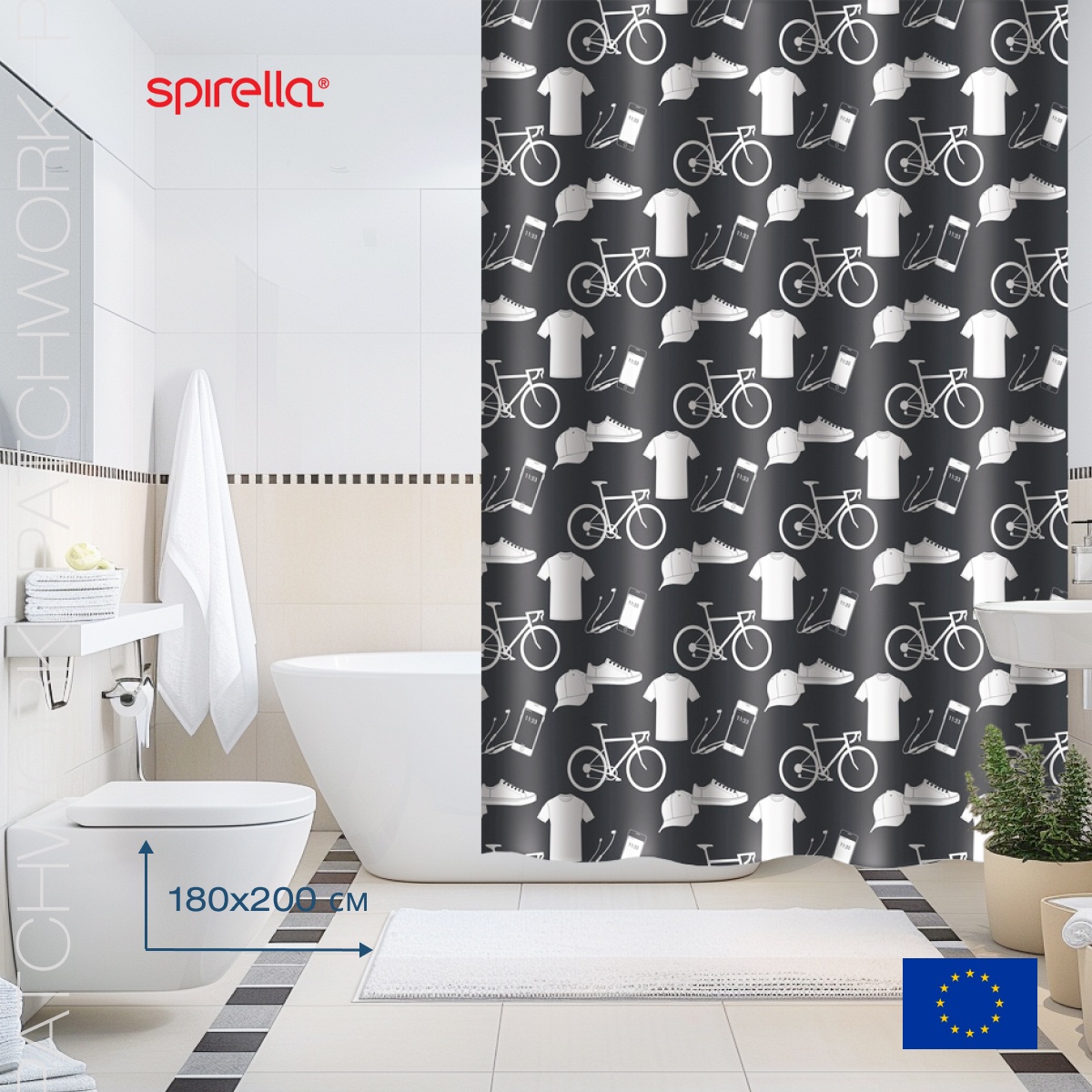 Штора для ванной комнаты Spirella Patchwork black