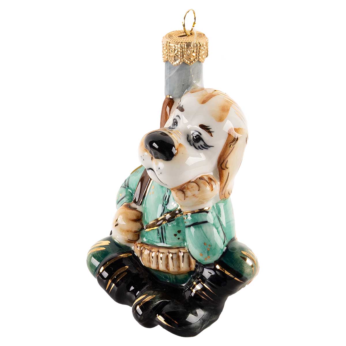 

Елочная игрушка Лефортовский фарфор Русские сказки Собака с ружьем