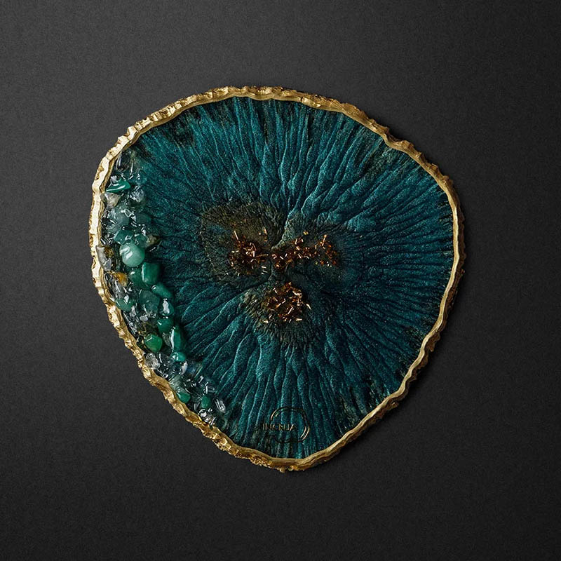 

Плато из эпоксидной смолы с натуральными камнями Incrua Plato (XL) Пикок, золото