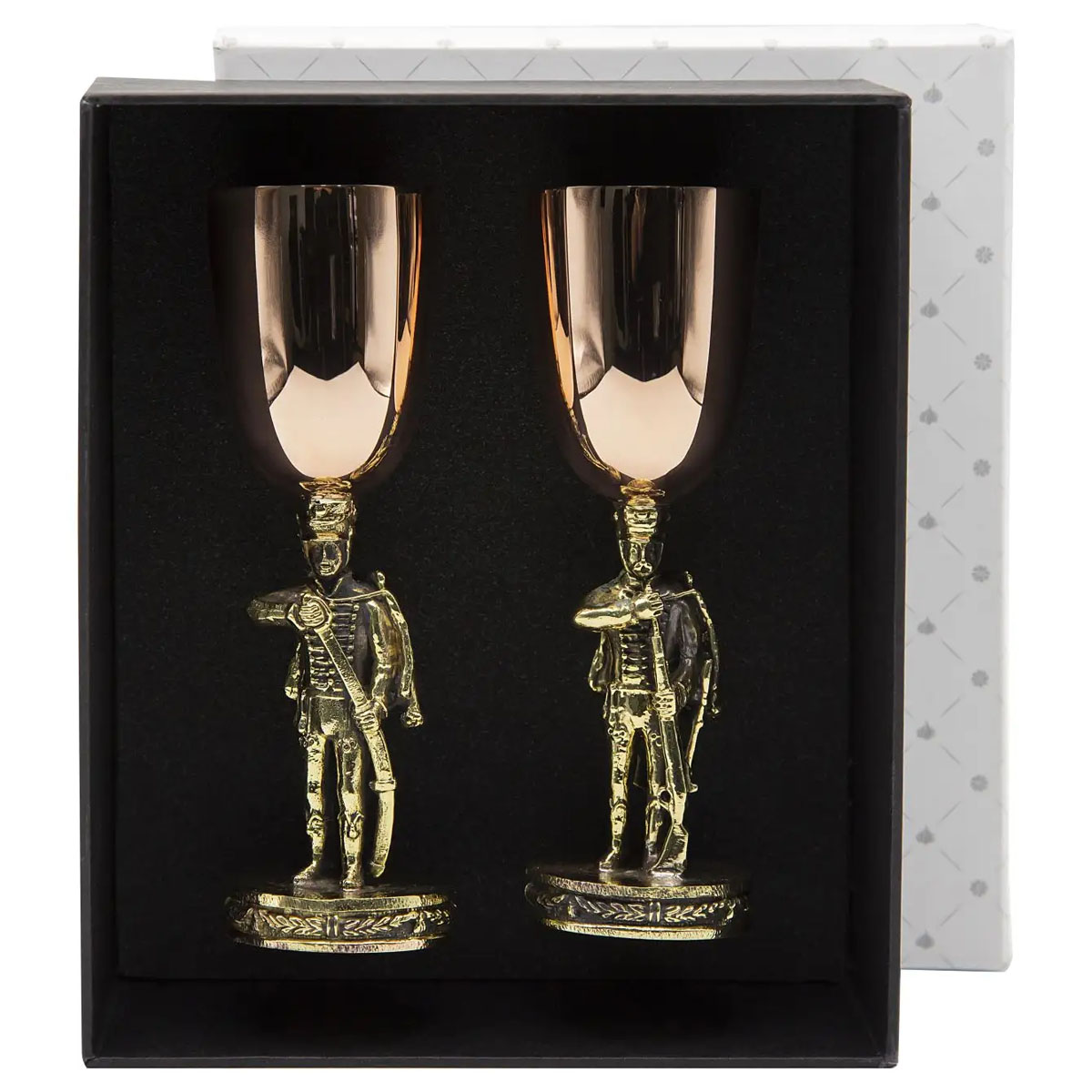 Набор рюмок Кольчугинский Мельхиор Охотничий домик Аты-Баты медь-латунь с чернением 2шт в футляре 5645₽