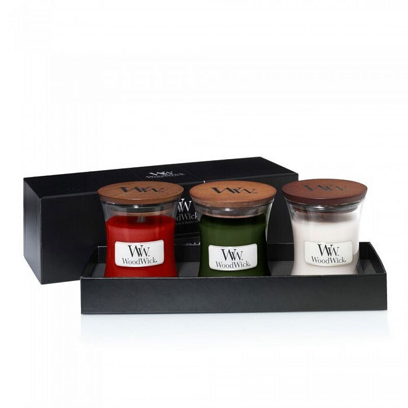 

Подарочный набор из трех свечей Woodwick (Пихта, Белый тик, Малиновые ягоды), Белый;красный;зеленый