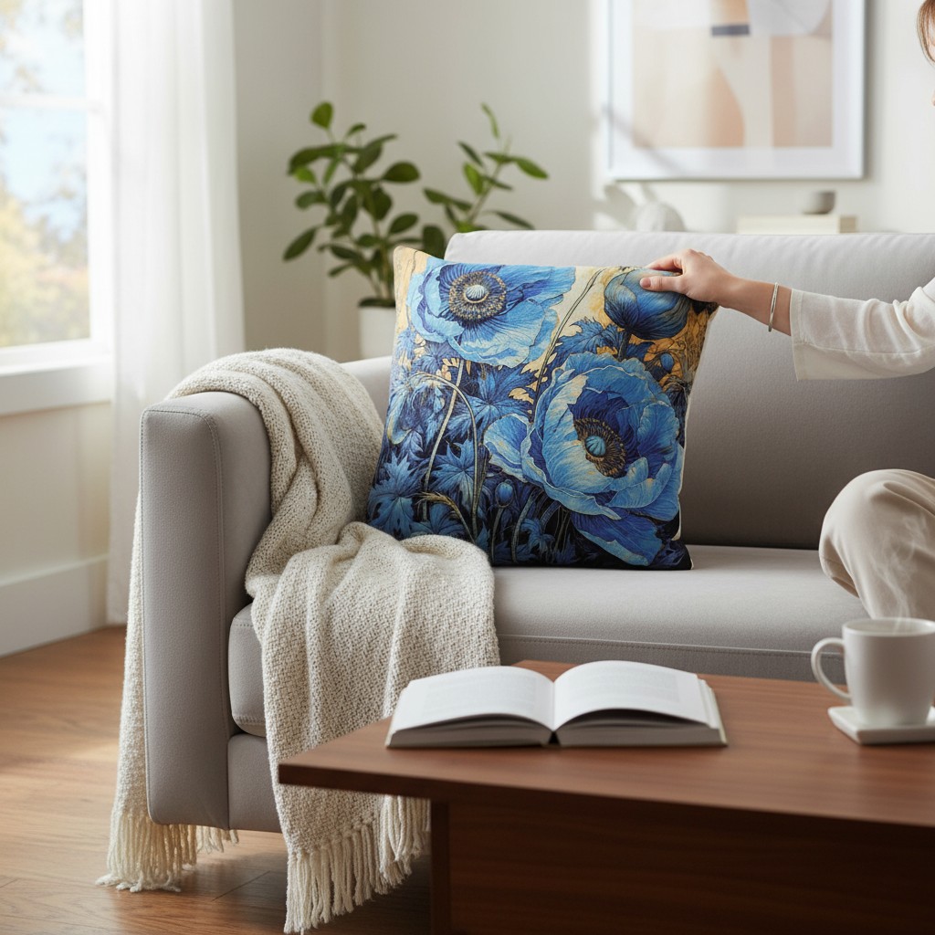 

Подушка декоративная Фабрика Цветы Синие маки