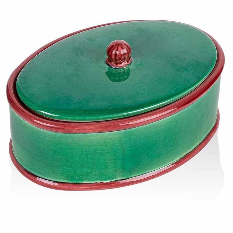 Шкатулка Романов Фаянс Овальная, цвет зеленый с красным шкатулка дерево для салфеток